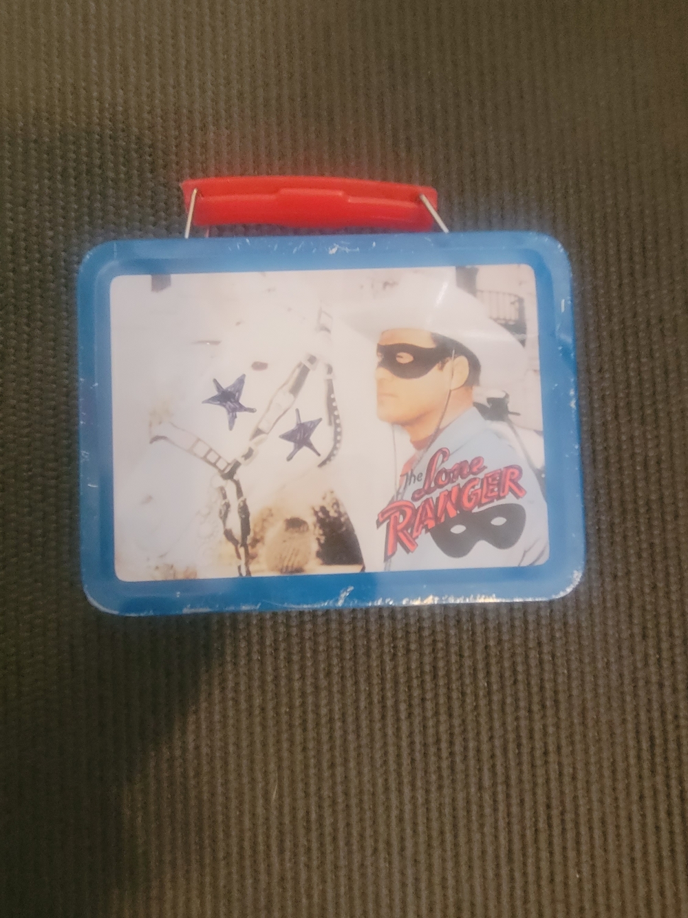 Vintage 1997 Lone Ranger Kids Blue and Red Mini Tin Lunchbox Western Cowboy